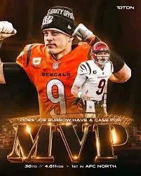 A special congratulations to Joe Burrow, the quarterback for the Cincinnati Bengals, who was chosen as the 2024 NFL MVP G.O.A.T.