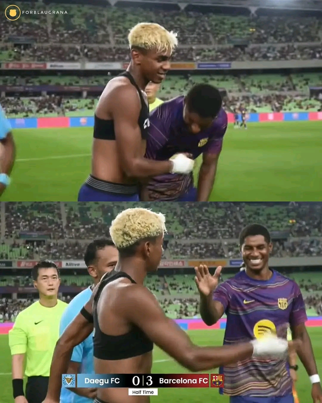 | Rashford walked to Lamine Yamal at HT, impressed by what he has shown in the first half!…..