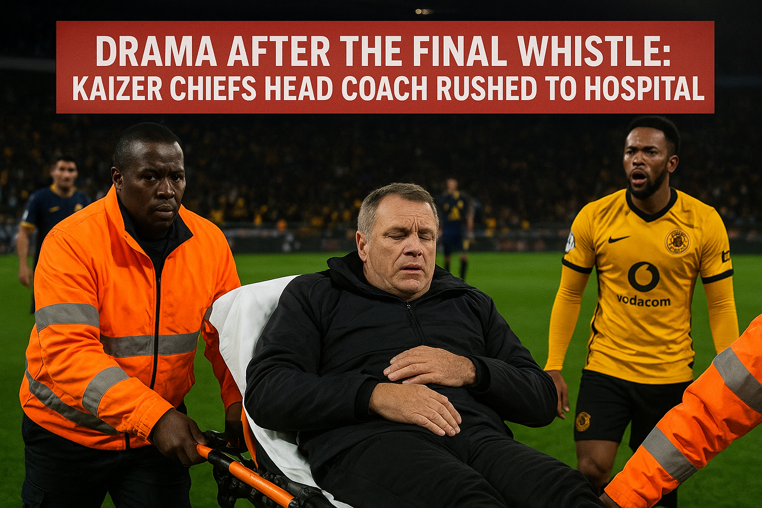 Drama After the Final Whistle: Kaizer Chiefs Head Coach Rushed to Hospital………