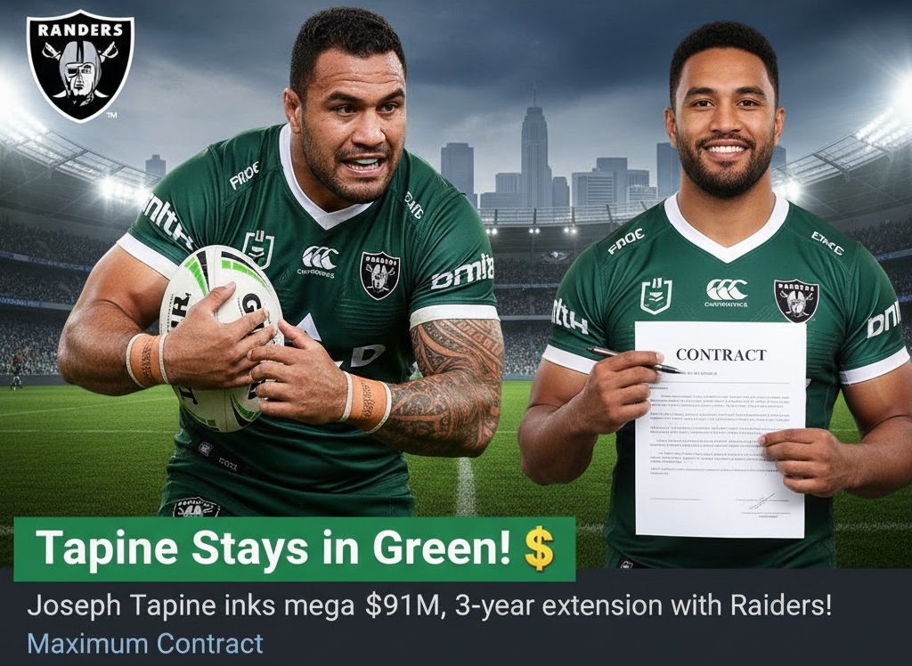 The Canberra Raiders have secured a major victory in recruitment, as star prop Joseph Tapine has signed a three-year deal worth up to $91 million, cementing his future with the club…..