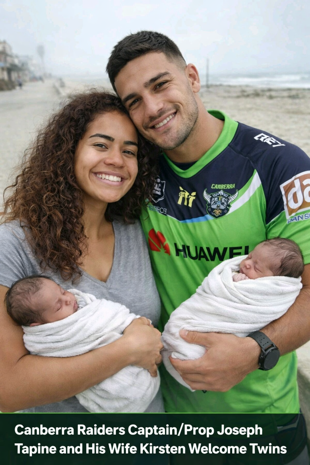 CONGRATULATIONS: Canberra Raiders Captain/Prop Joseph Tapine and His Wife Kirsten Welcome Twins